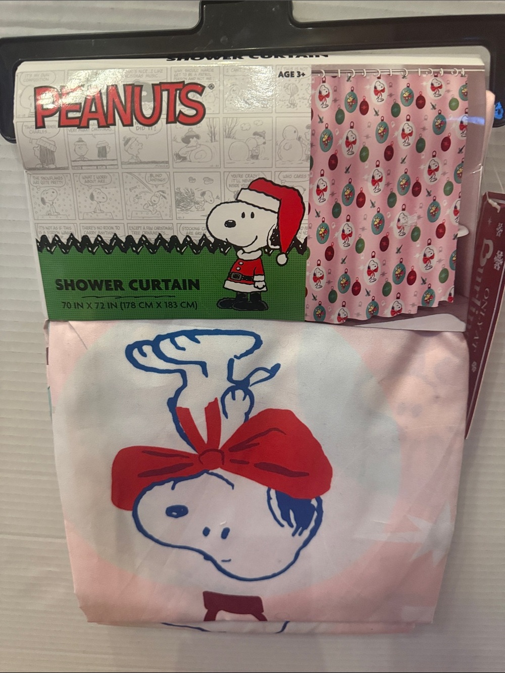 Peanuts Snoopy Holiday Christmas Fabric Shower Curtain polyester 70x72” New
